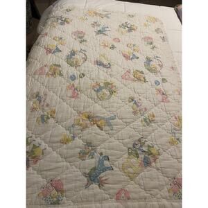 Vintage Baby Quilt Crib Blanket Alphabet Animals Pastel 32x44